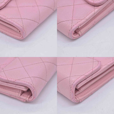 $1475 Chanel 2021-2022 Pink Quilted Caviar Leather Medium Flap Wallet 10021116