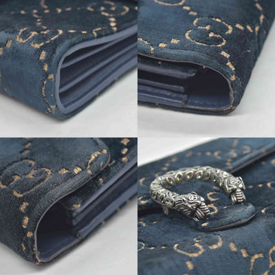 $1650 Gucci Velvet Crystal GG Monogram Mini Dionysus Chain Wallet Blue Beige Black