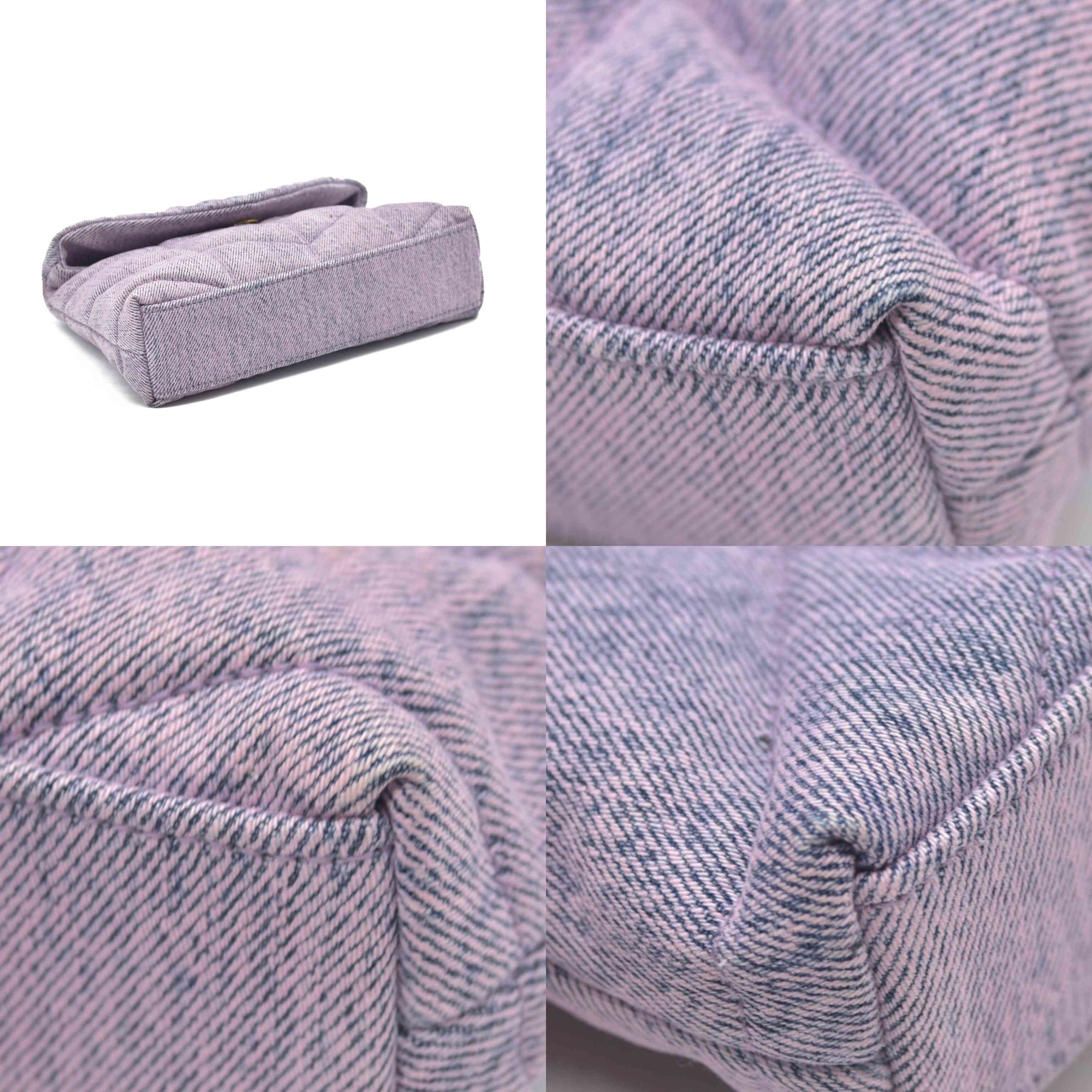 $1000 Saint Laurent Denim Quilted Loulou Puffer Monogram Pouch Clutch Bleached Lilac CONSIGNMENT