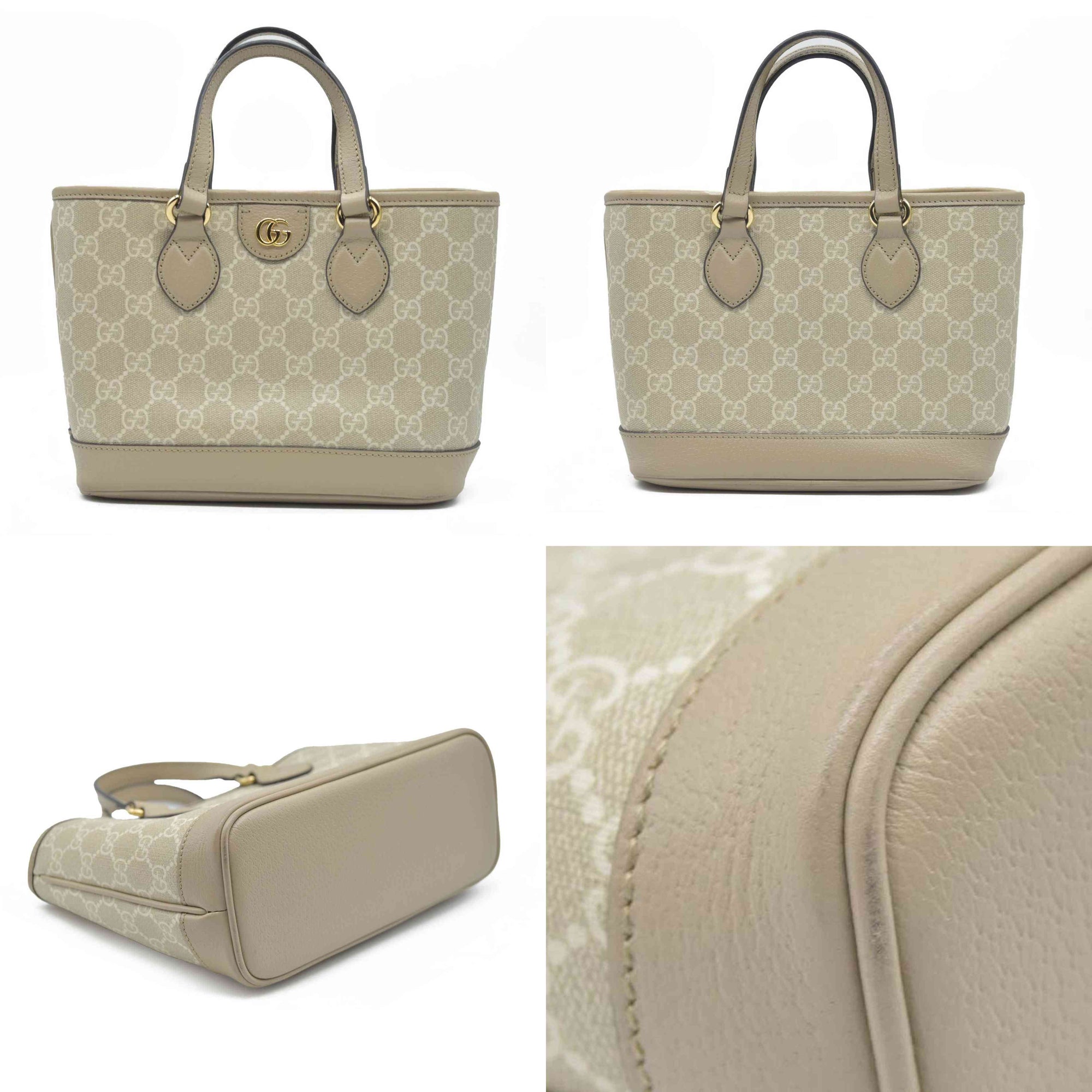 Gucci GG Supreme Monogram Textured Dollar Calfskin Mini Ophidia Shoulder Tote Bag Bag Beige Mystic White Oatmeal