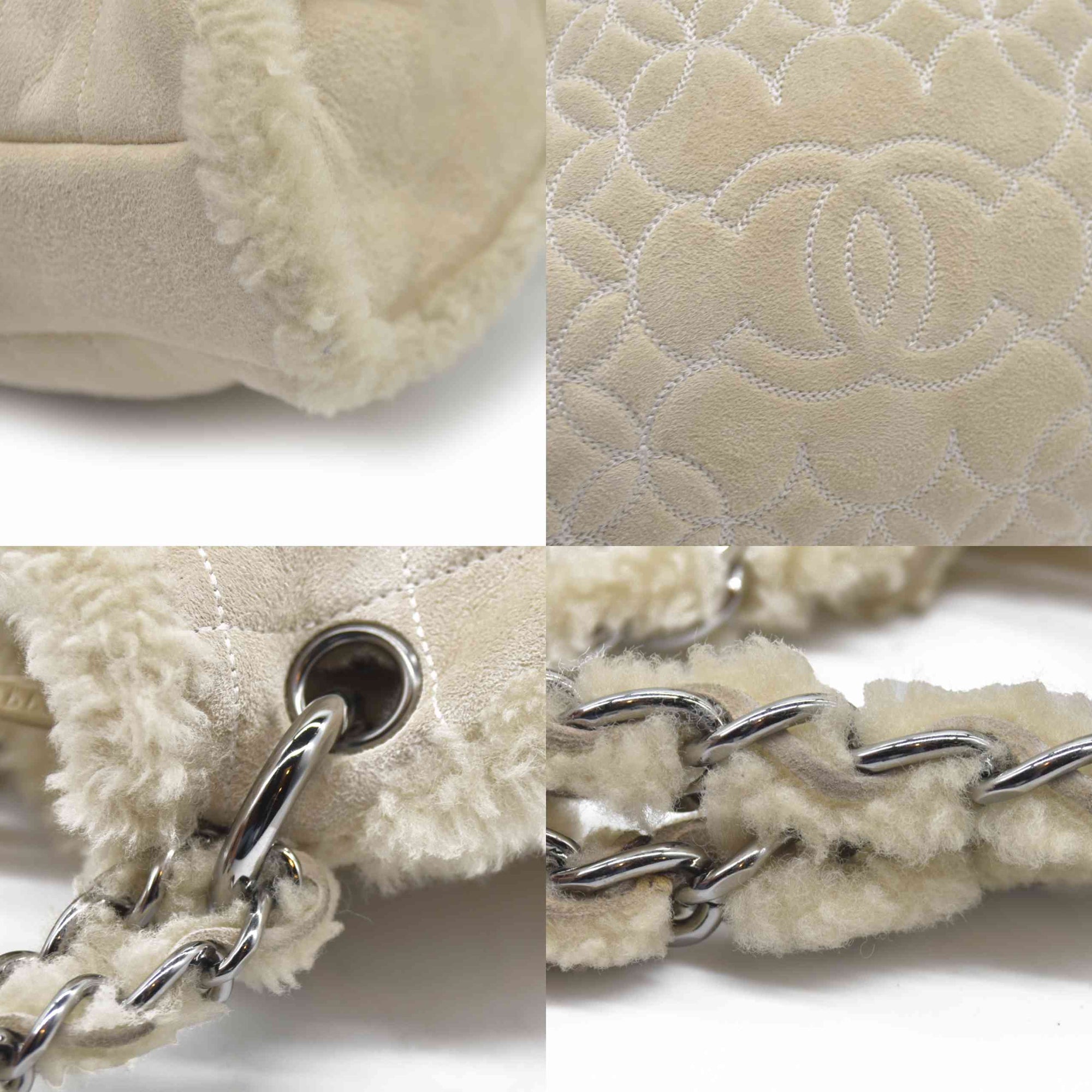 $1895 Chanel Quilted Shearling Tote Bag and Accessory Pouch 2005