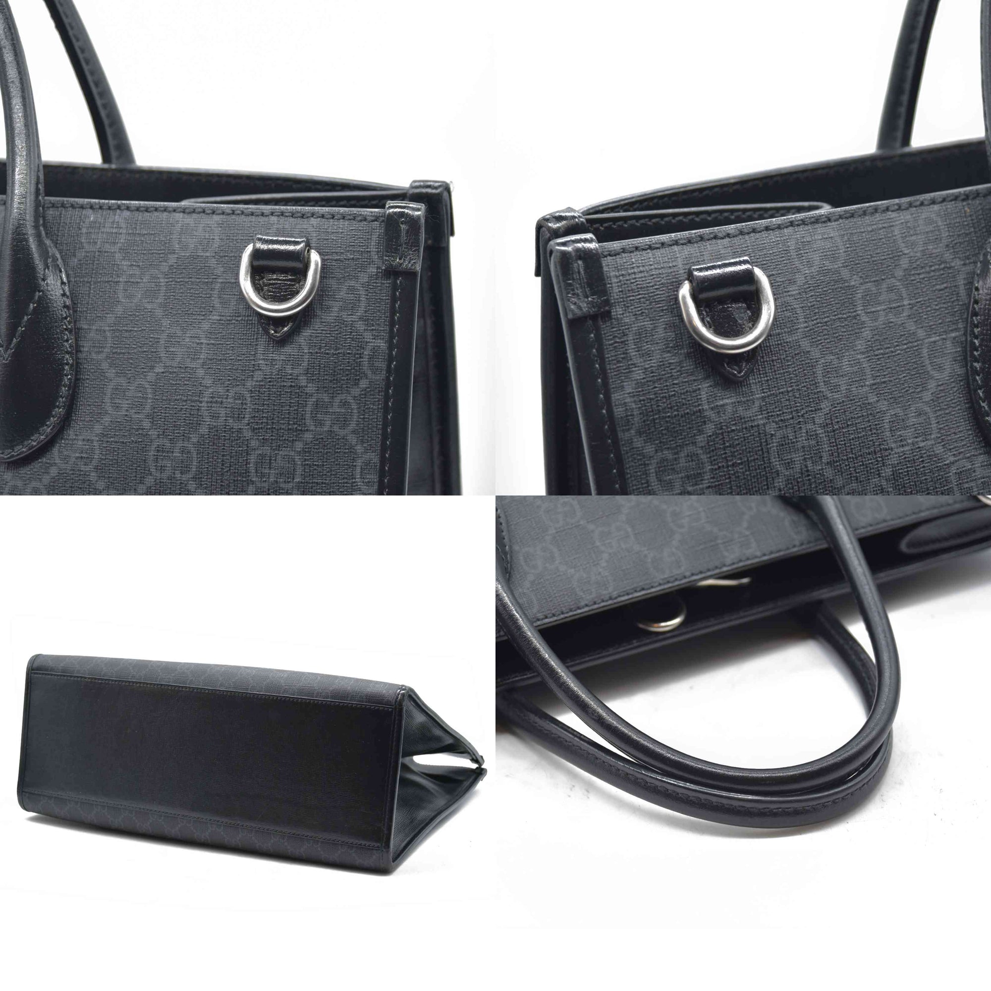 $2150 GUCCI GG Supreme Monogram Textured Dollar Calfskin Medium Retro Interlocking G Tote Bag in Black