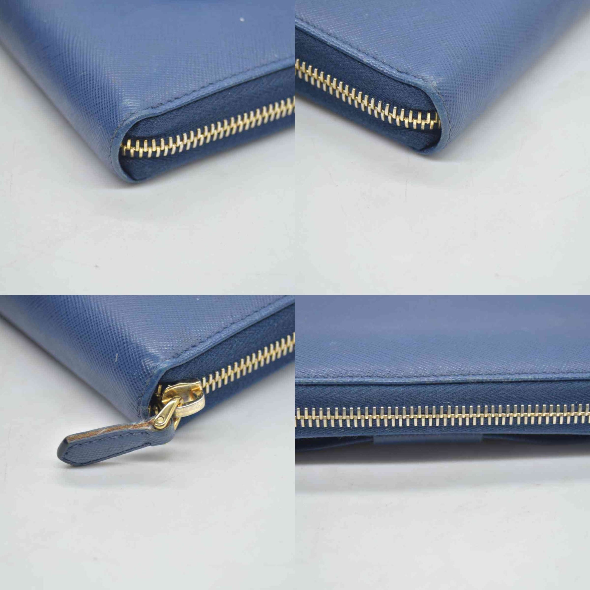 $695 PRADA Saffiano Bow Wallet Blue CONSIGNMENT