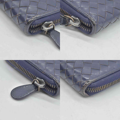 $1100 Bottega Veneta Nappa Intrecciato Zip Around Wallet Navy CONSIGNMENT