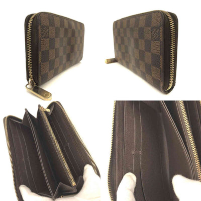 $915 2012 Louis Vuitton Damier Zippy Zip Around Long Wallet Purse Brown* CA1162