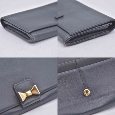 $690 Chloe Ribbon Leather Long Bifold Wallet Purse Black