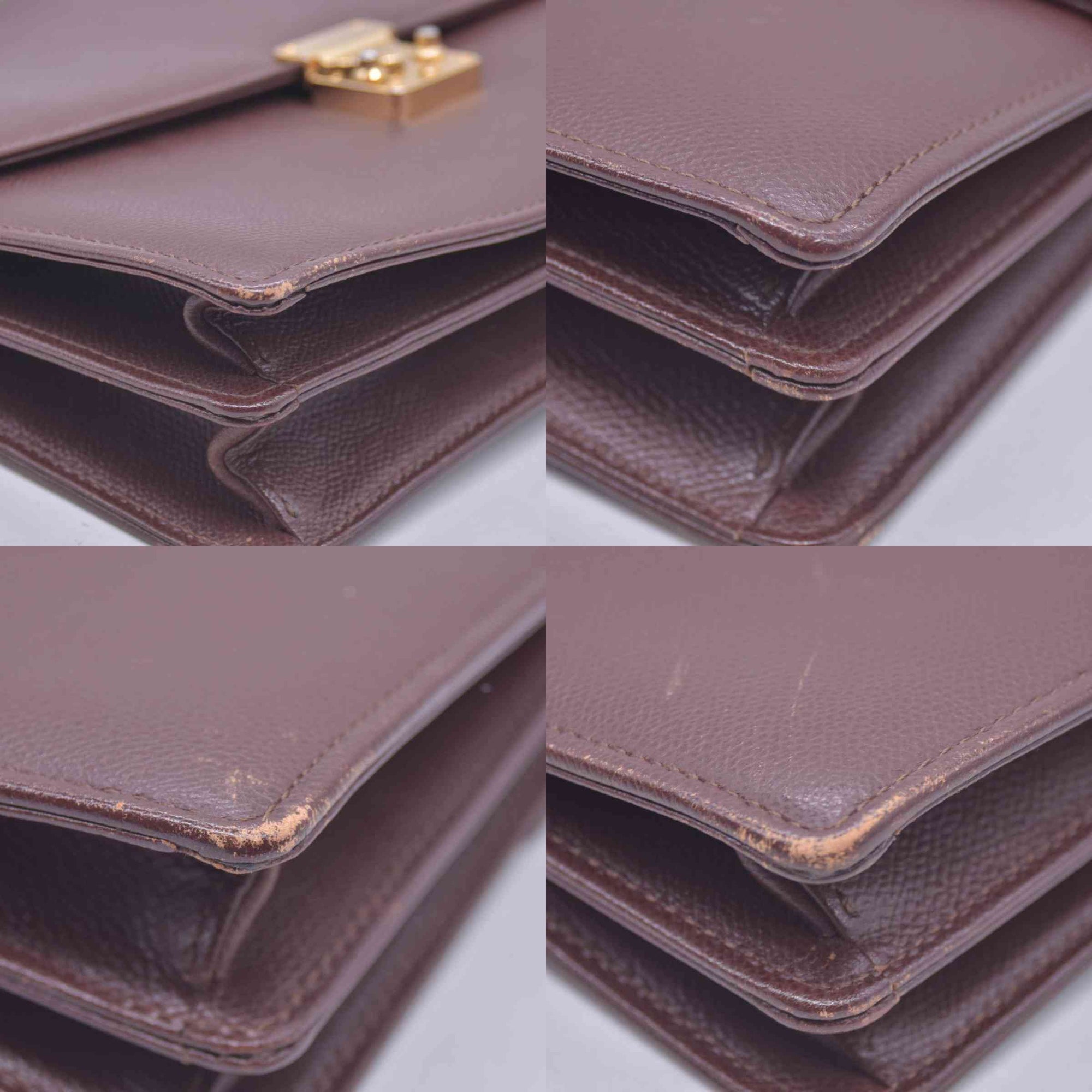 $850 SAINT LAURENT Textured Leather Push Lock Clutch Document Case Burgundy CONSIGNMENT 10021193