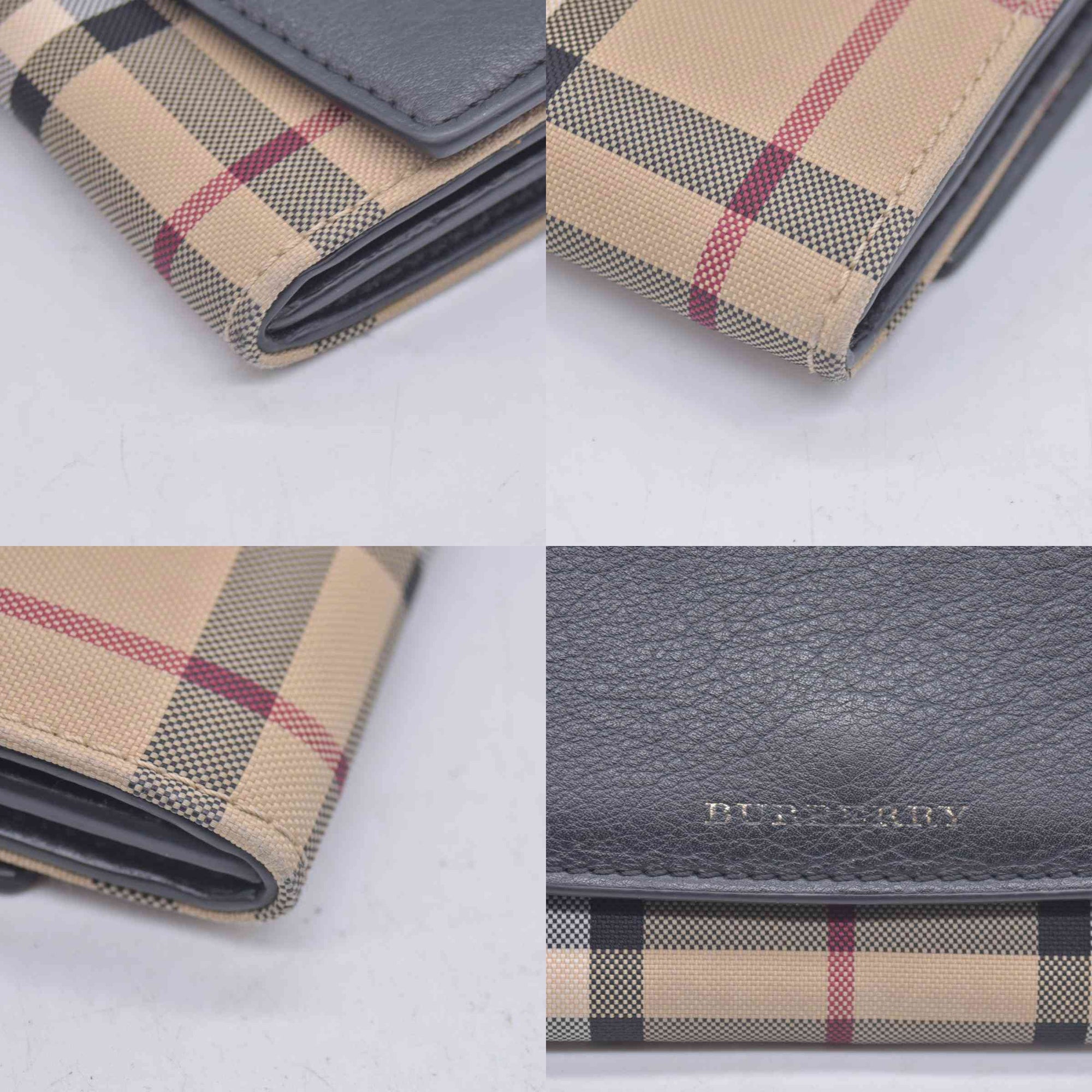 $650 Burberry House Check and Leather Flap Wallet / Wallet on Chain CONSIGNMENT