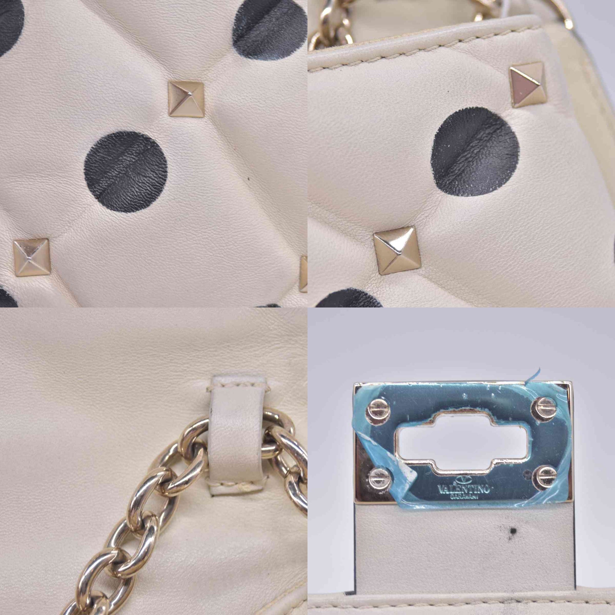$2675 VALENTINO Lambskin Polka Dot Rockstud Candystud Shoulder Bag Light Ivory CONSIGNMENT 10021273
