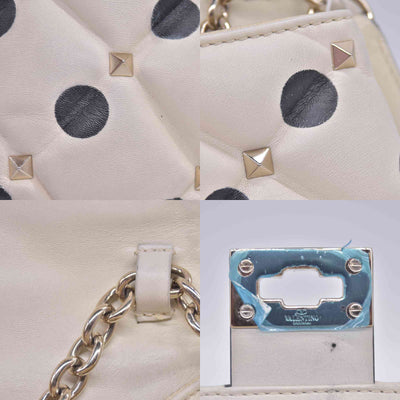 $2675 VALENTINO Lambskin Polka Dot Rockstud Candystud Shoulder Bag Light Ivory CONSIGNMENT 10021273