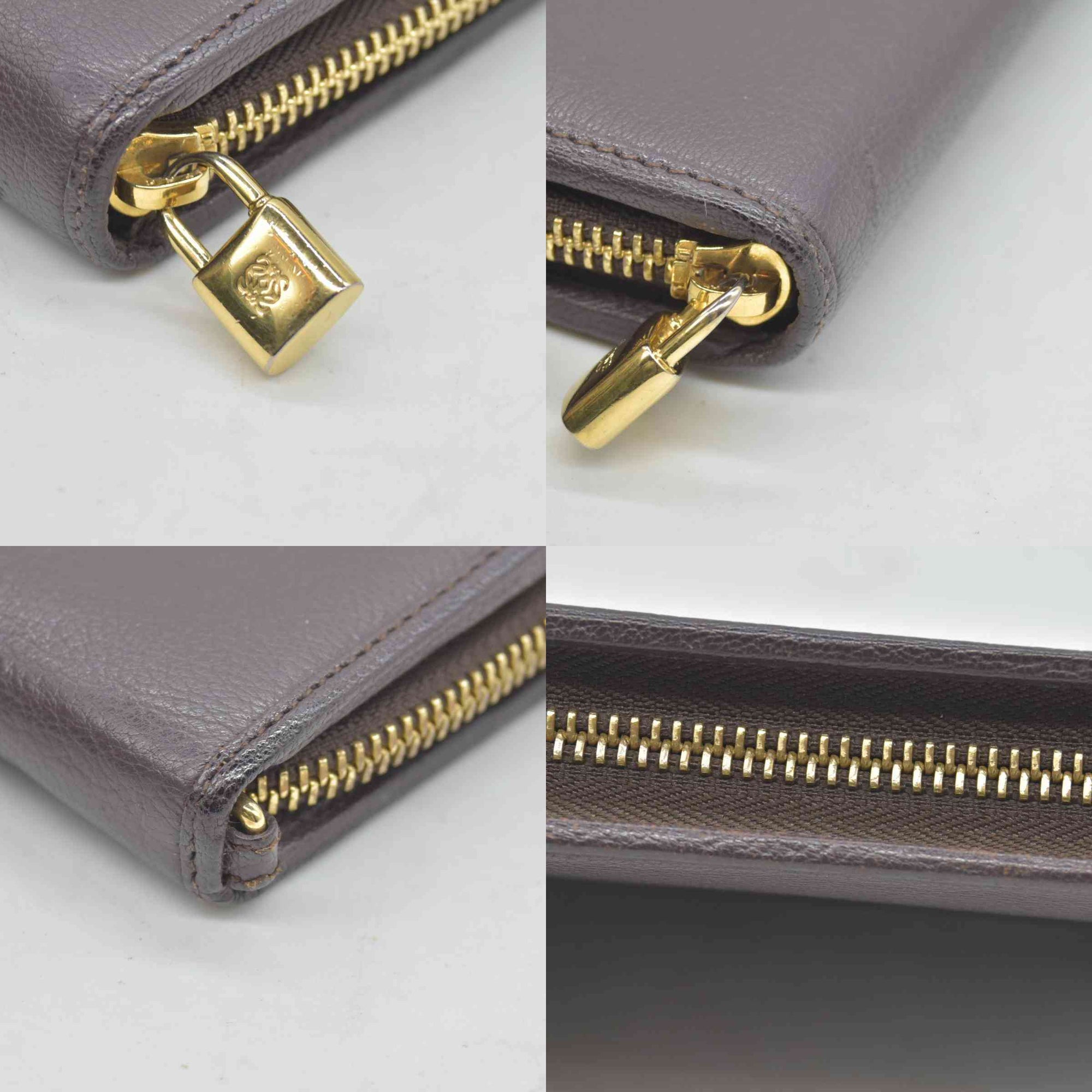 $990 LOEWE Round Zipper Long Wallet purple Anagram Wallet Leather CONSIGNMENT