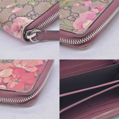 $620 Gucci GG Supreme Monogram Blooms Zip Around Wallet Beige Multicolor Dry Rose