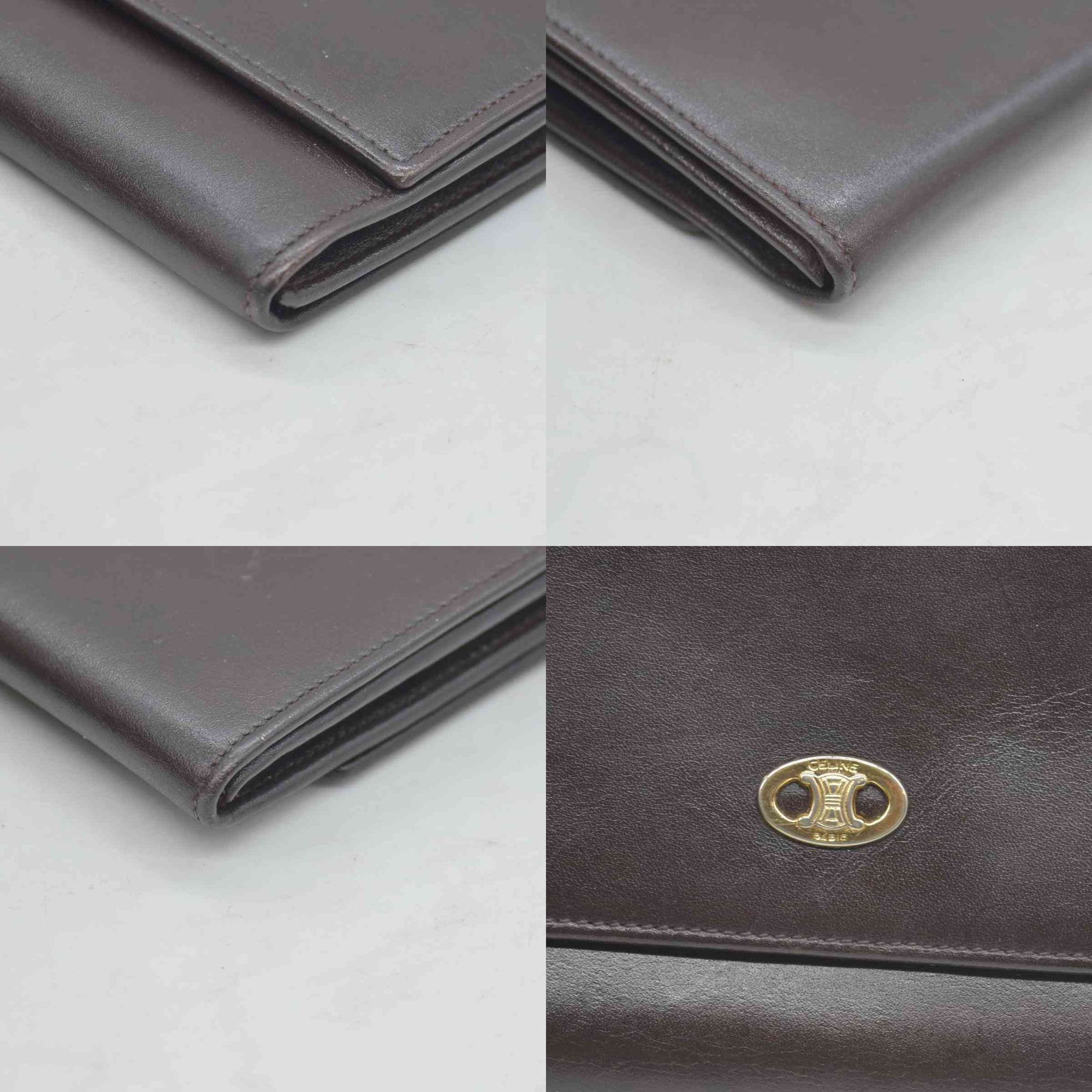 $990 Celine Vintage Bifold Kiss Lock Wallet Brown CONSIGNMENT