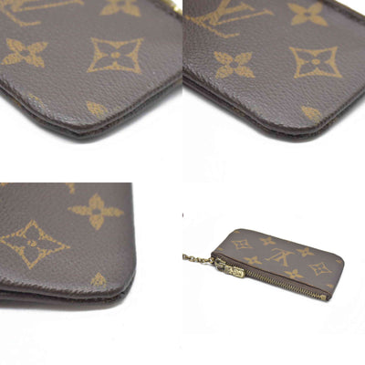 AUCTION $345 Louis Vuitton Monogram Pochette Cles Wallet Coin Purse Brown CT4047