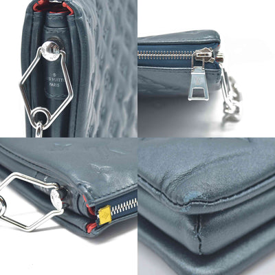 $4950 Louis Vuitton Metallic Lambskin Embossed Monogram Coussin PM Blue RFID