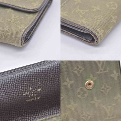 $480 LOUIS VUITTON Olive Green Monogram Mini Lin Flap Wallet CONSIGNMENT 10021460