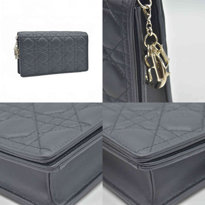 $2500 Christian Dior Lambskin Cannage Lady Dior Chain Wallet Black