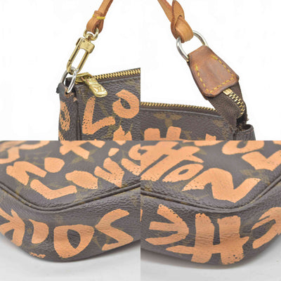 $1290 2001 Louis Vuitton Monogram Graffiti Pochette Accessories Peach AR0071