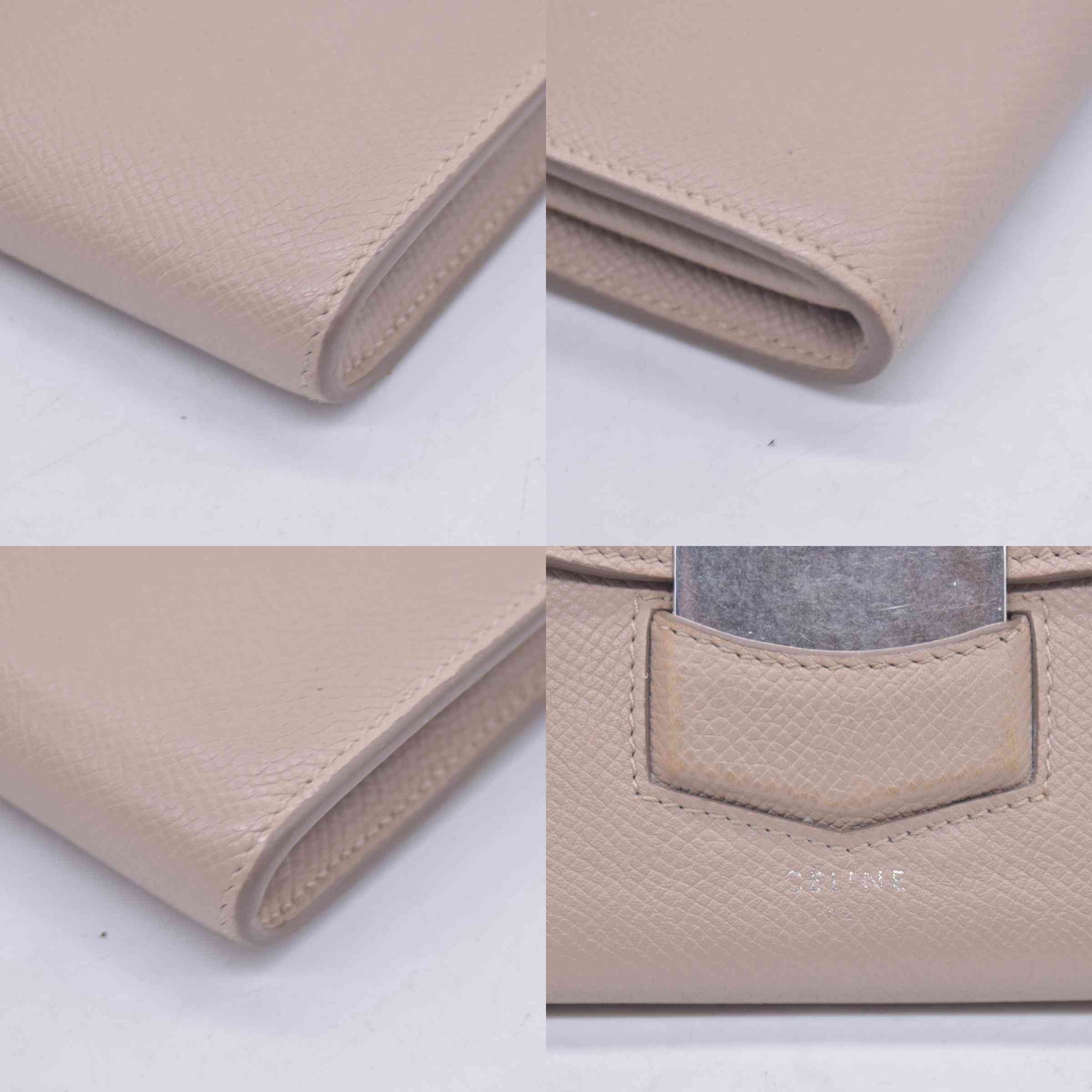 $830 Céline Grain Calfskin Flap Wallet Beige CONSIGNMENT 10020772