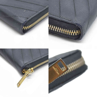 $950 CONSIGNMENT Saint Laurent CASSANDRE MATELASSÉ ZIP AROUND WALLET IN GRAIN DE POUDRE LEATHER