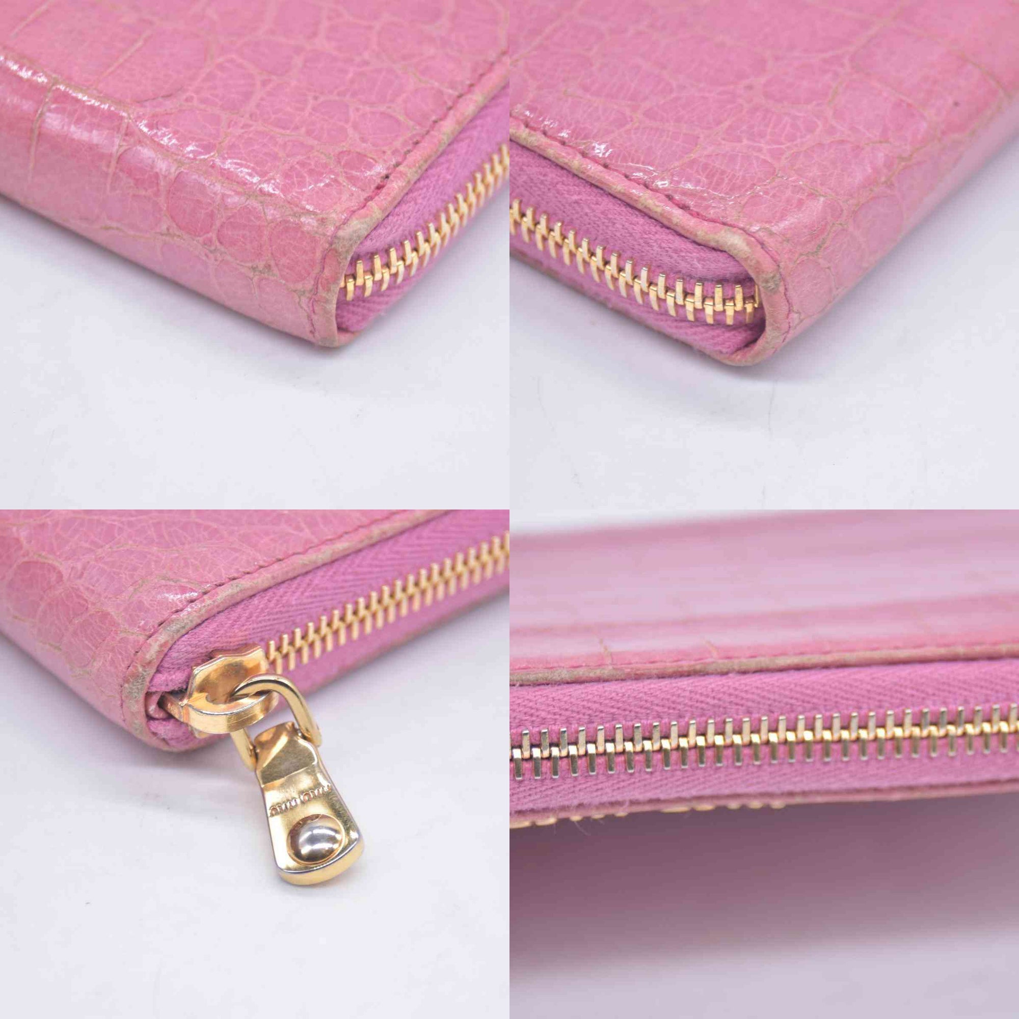 $545 Miu Miu  Vernice Crocodile Embossed Calfskin Zip Around Wallet Antico CONSIGNMENT