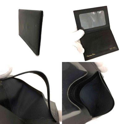 $450 CHRISTIAN DIOR Grained Calfskin Logo Card Case Black