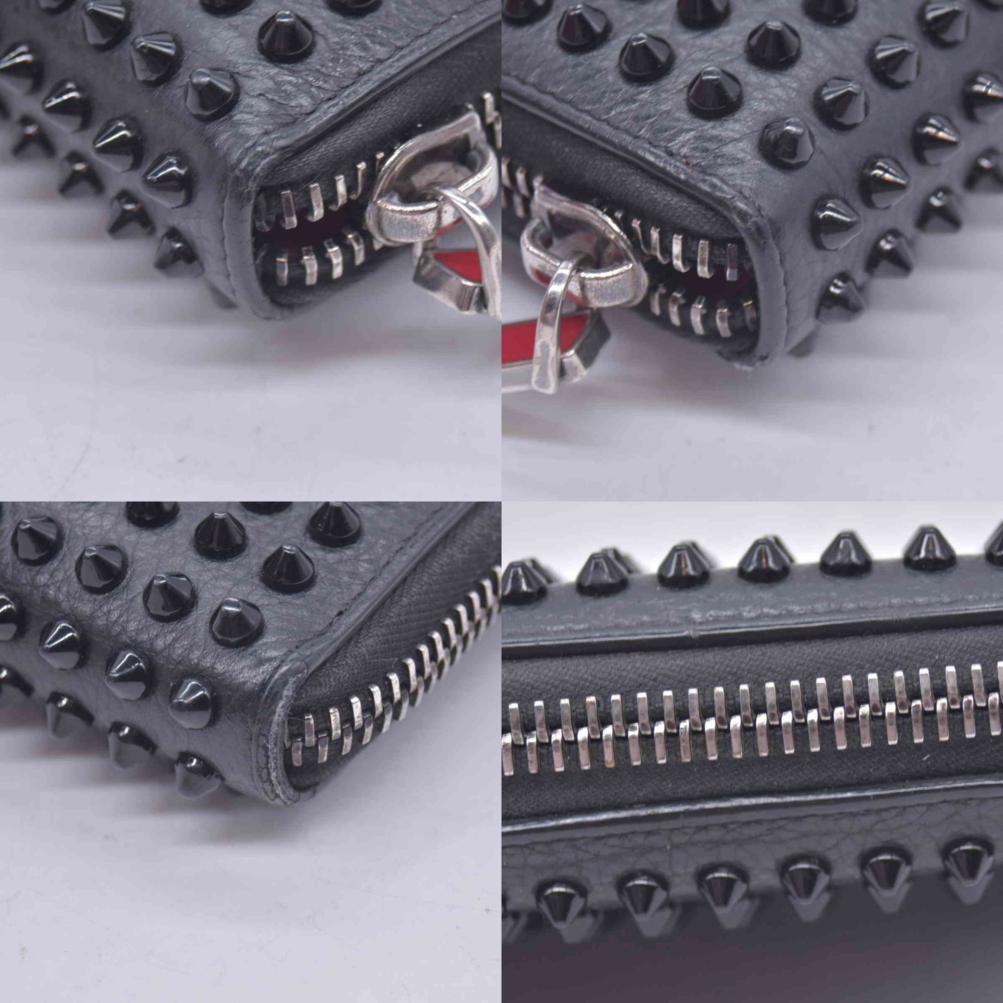 $950 Chrisitian M Panettone Grained Calf leather and Spikes Wallet Black CONSIGNMENT 10021286