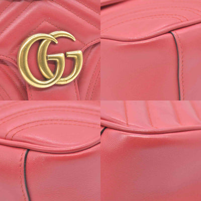 $2850 Gucci Calfskin Matelasse Small GG Marmont Shoulder Bag Red CONSIGNMENT