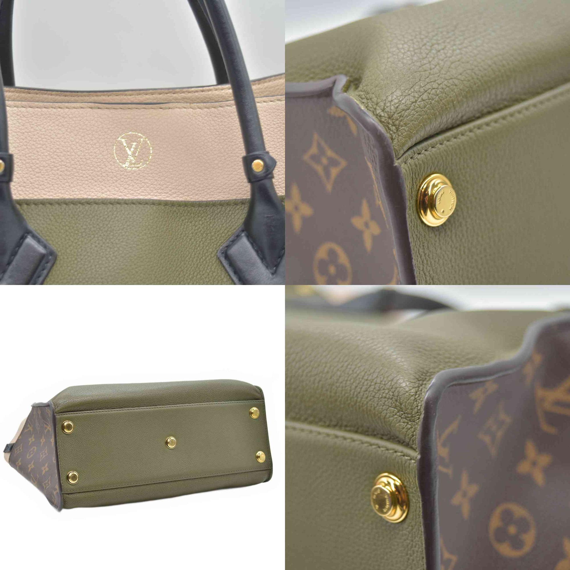 $4700 2020 Louis Vuitton Calfskin Monogram On My Side MM Laurier Green Toffee Latte Beige