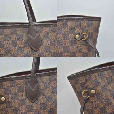 $2240 2017 Louis Vuitton Damier Ebene Neverfull MM Cherry Red Interior GI3167
