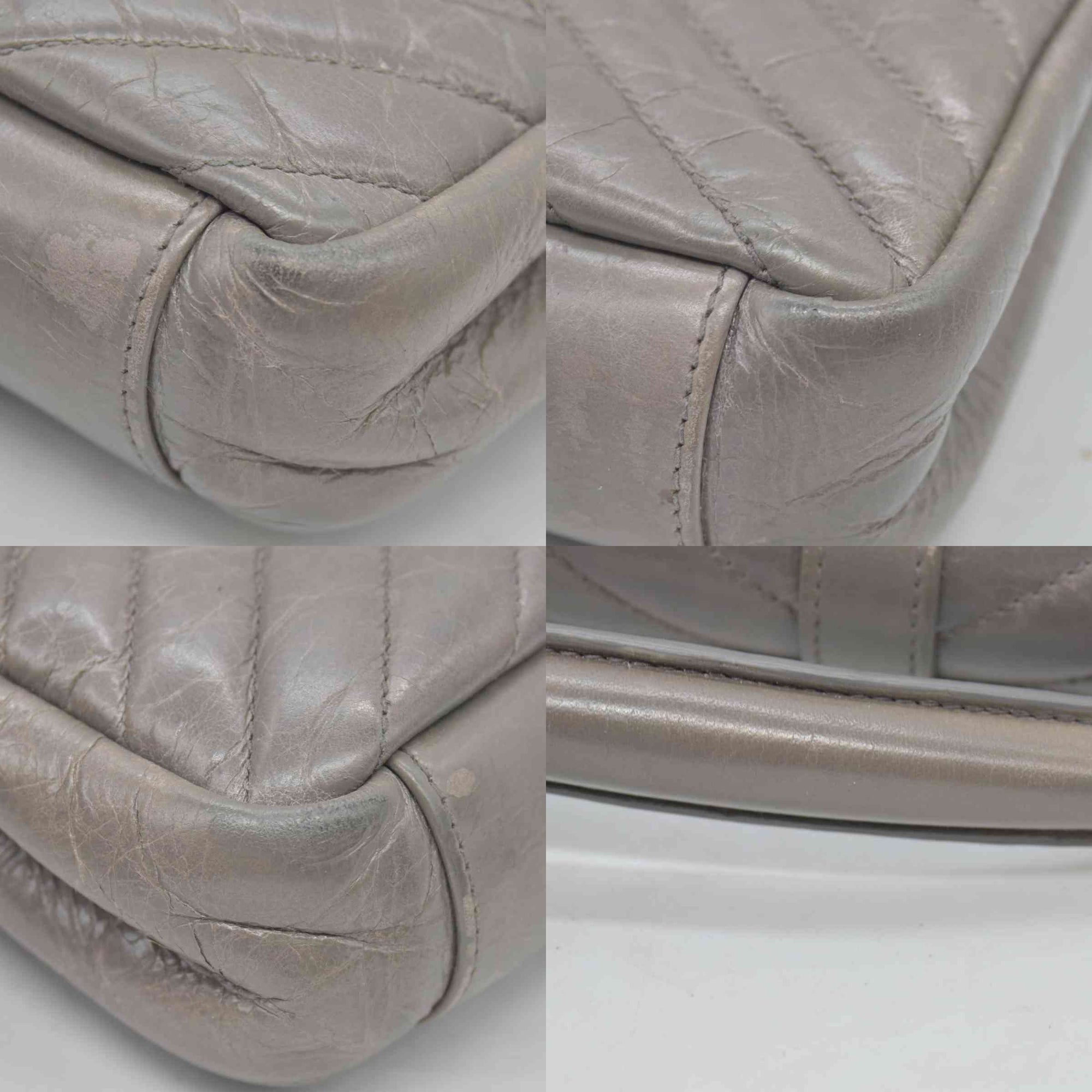 $2800 Saint Laurent Waxed Calfskin Matelasse Chevron Medium Monogram College Bag Fog Gray