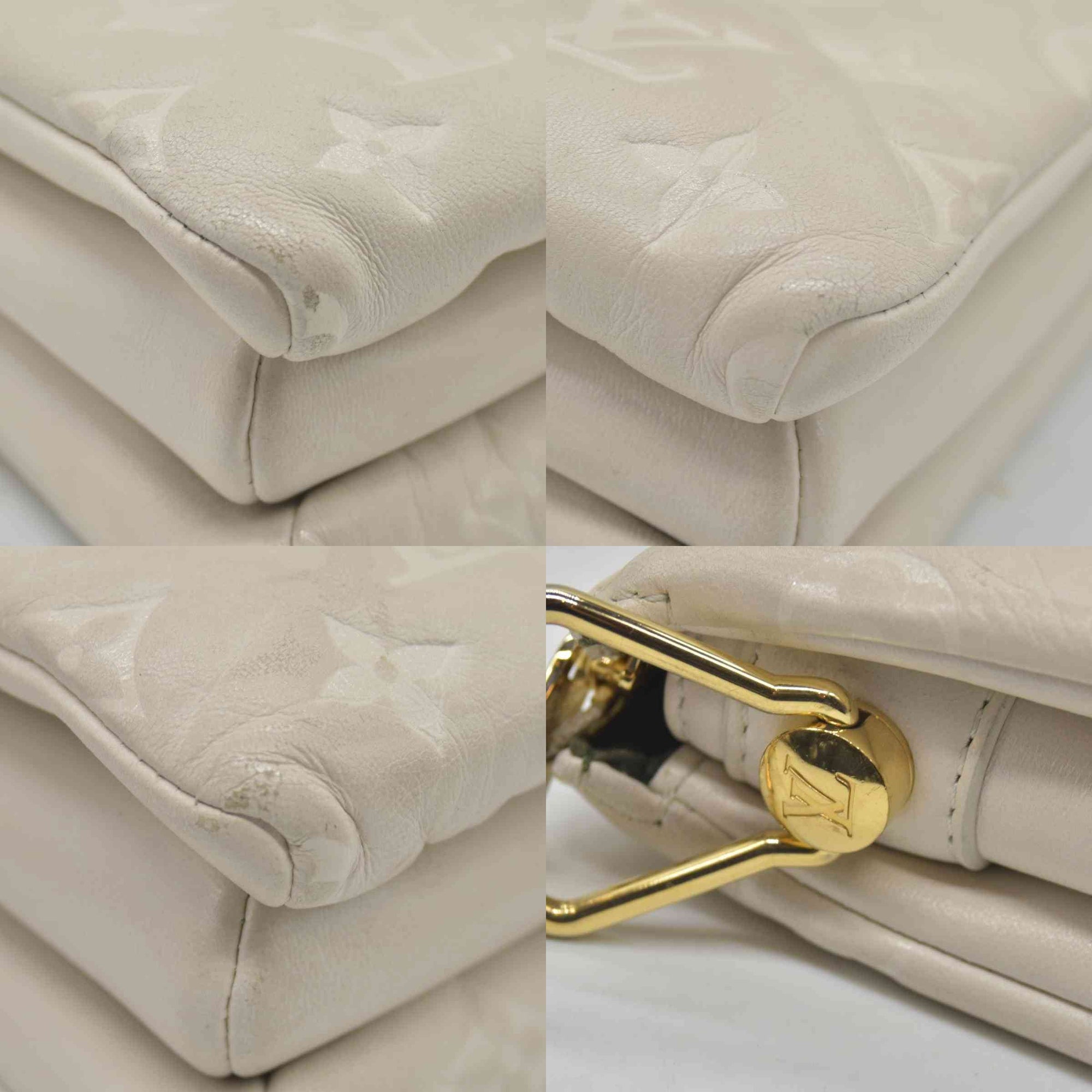 $4950 Louis Vuitton Lambskin Embossed Monogram Coussin PM Beige Cream