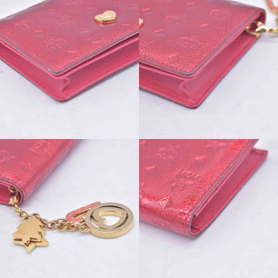$430 MCM Metallic Red Leather Card Holder Wallet CONSIGNMENT 10021464