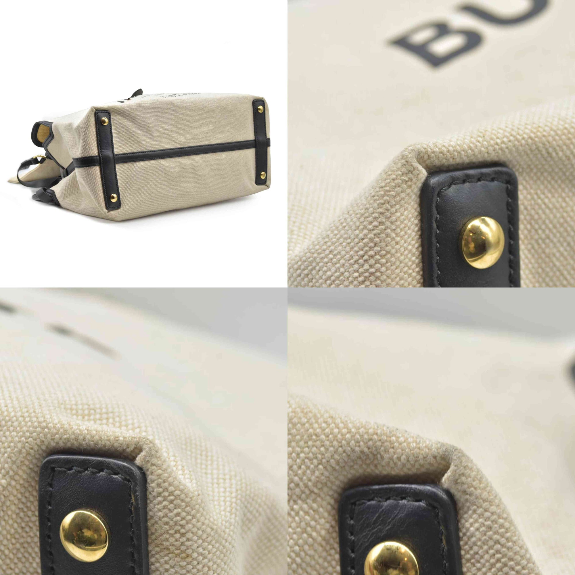 $2490 Burberry Cotton Soft Canvas Calfskin Medium Belt Tote Natural Black