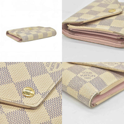 $625 2019 Louis Vuitton Damier Azur Rose Ballerine Victorine Wallet White Pink  FH4179
