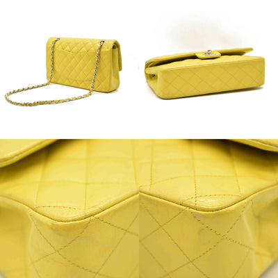 $11300 Chanel Lambskin Quilted Medium Double Flap Yellow CONSIGNMENT