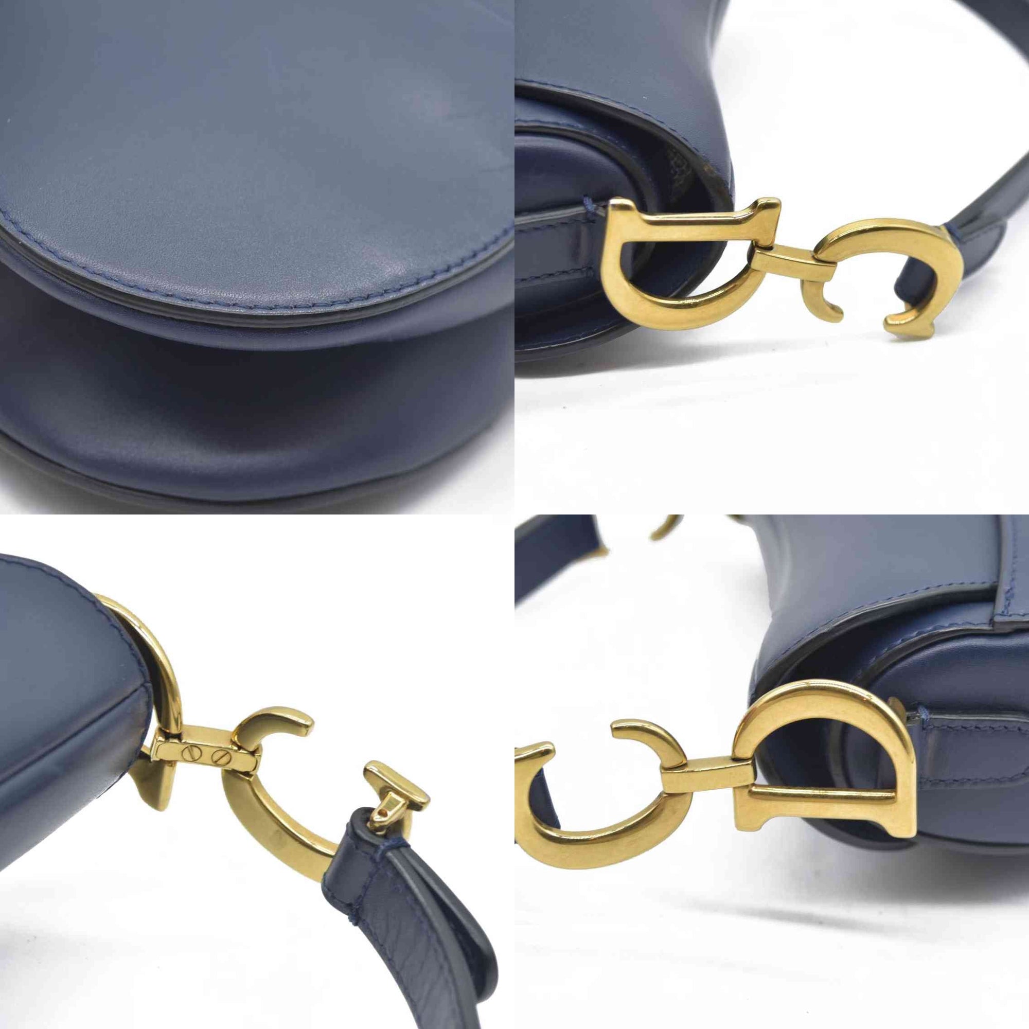 $2750 Christian Dior 2018 Mini Smooth Calfskin Saddle Bag satchel Navy