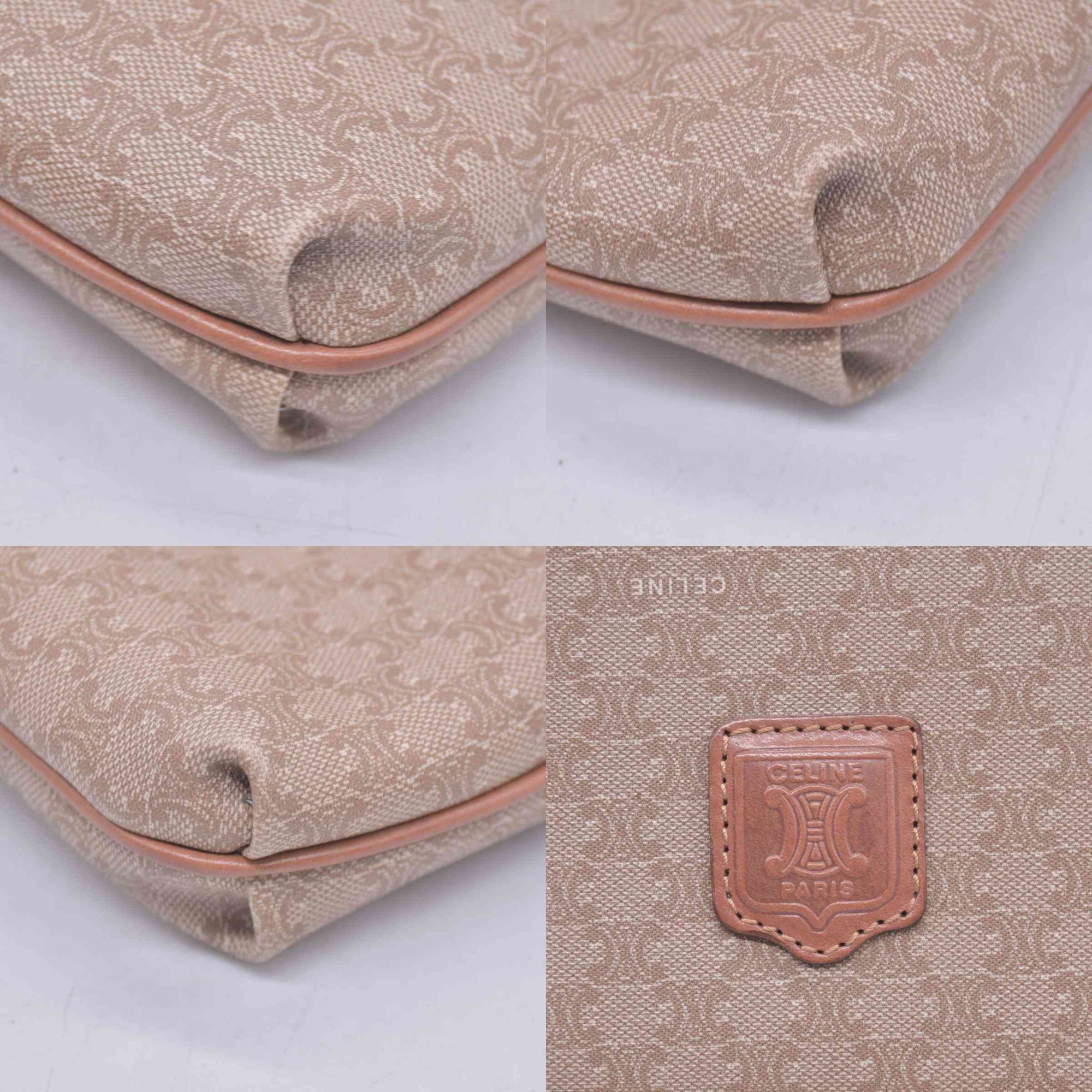 CELINE Macadam Coated Canvas Flap Clutch Shoulder Bag Tan CONSIGNMENT 10021233