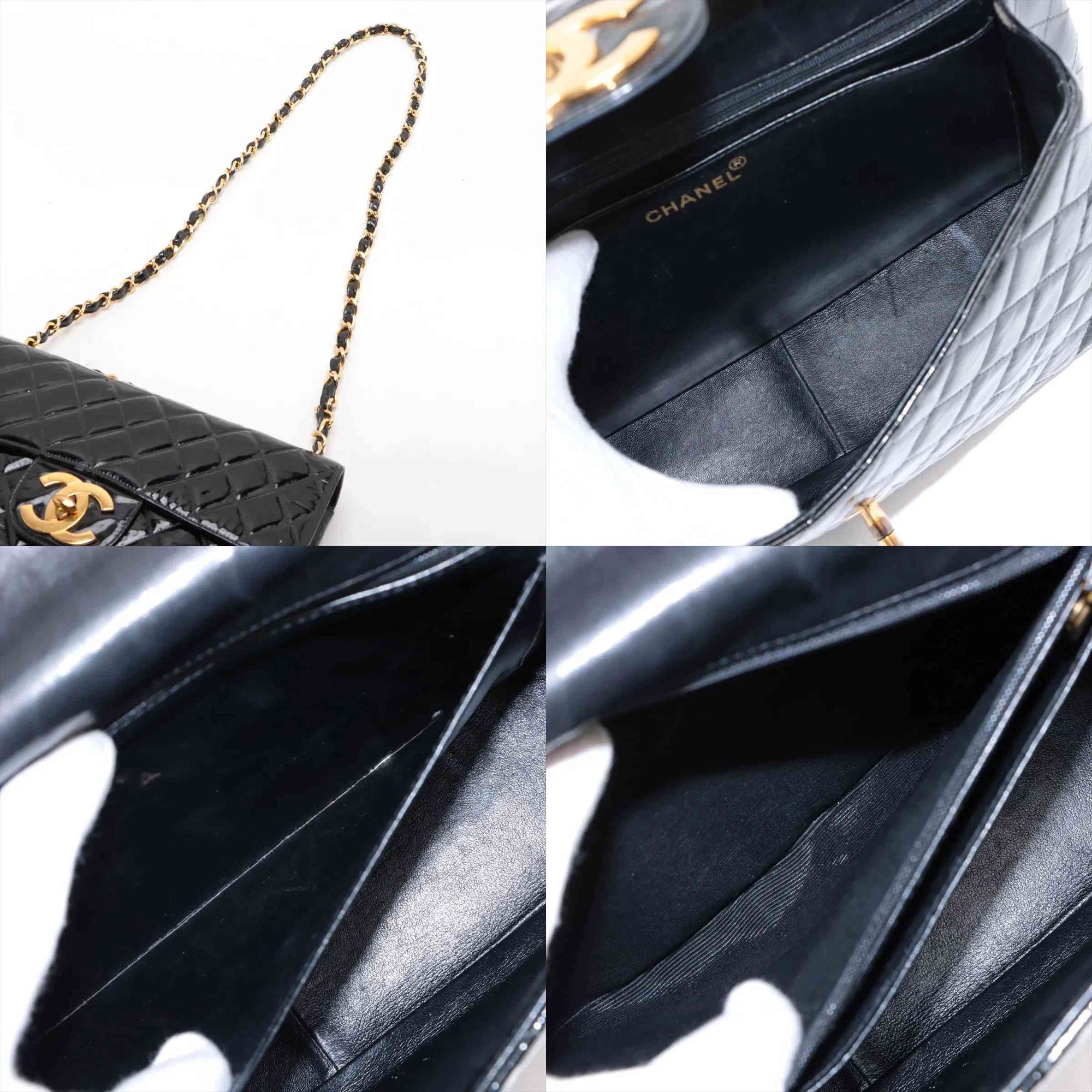 $12800 Chanel Patent Quilted XL Jumbo Single Flap Black
