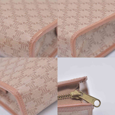 $550 CELINE Vintage Macadam Canvas Leather Trim Clutch Pouch Beige CONSIGNMENT 10021236