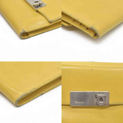 Salvatore Ferragamo Gancini Leather Trifold Wallet Yellow