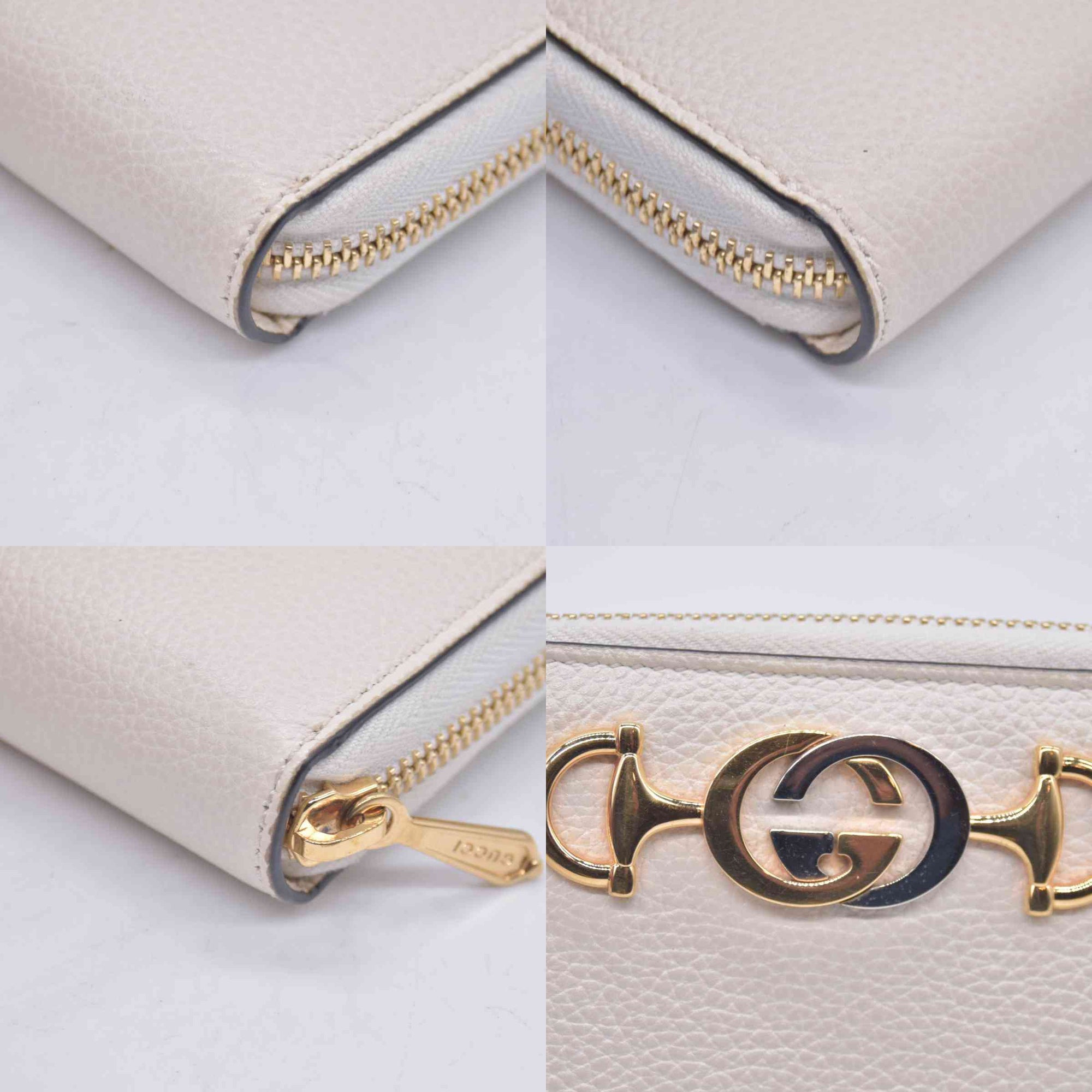 $890 GUCCI Calfskin Zumi Zip Around Wallet Off White CONSIGNMENT