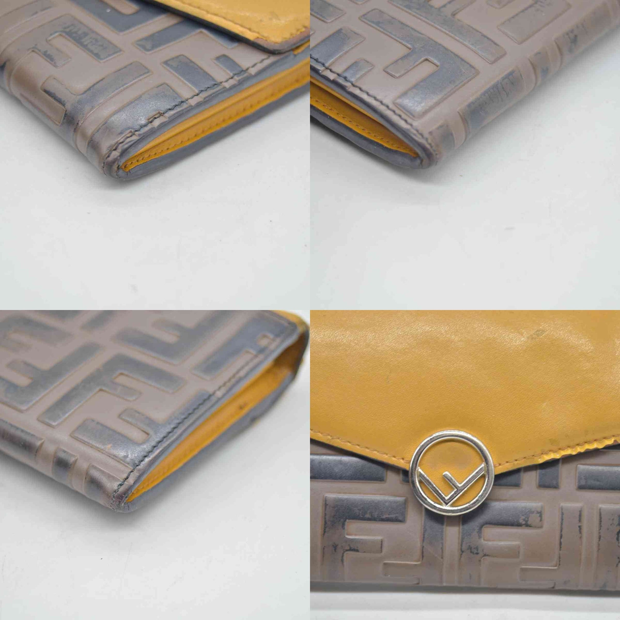$890 Fendi Vitello Cruise F is Fendi Bi-Color FF 1974 Embossed Continental Envelope Wallet Maya Yellow