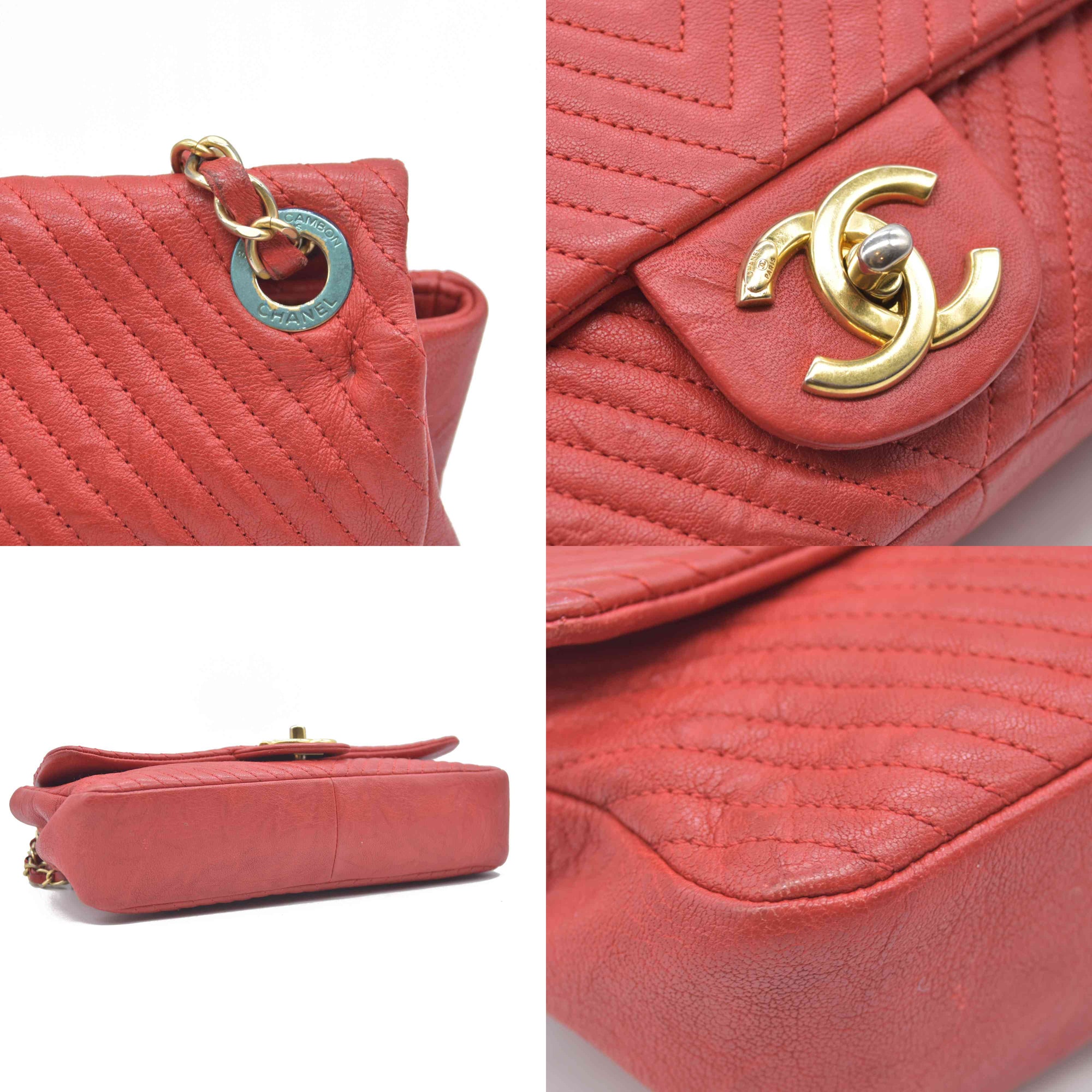$4450 Chanel Calfskin Surpique Chevron Medium Flap 2016