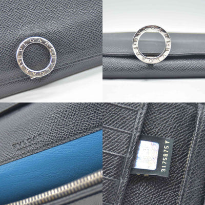 $790 BVLGARI Leather Bifold Long Wallet Black CONSIGNMENT