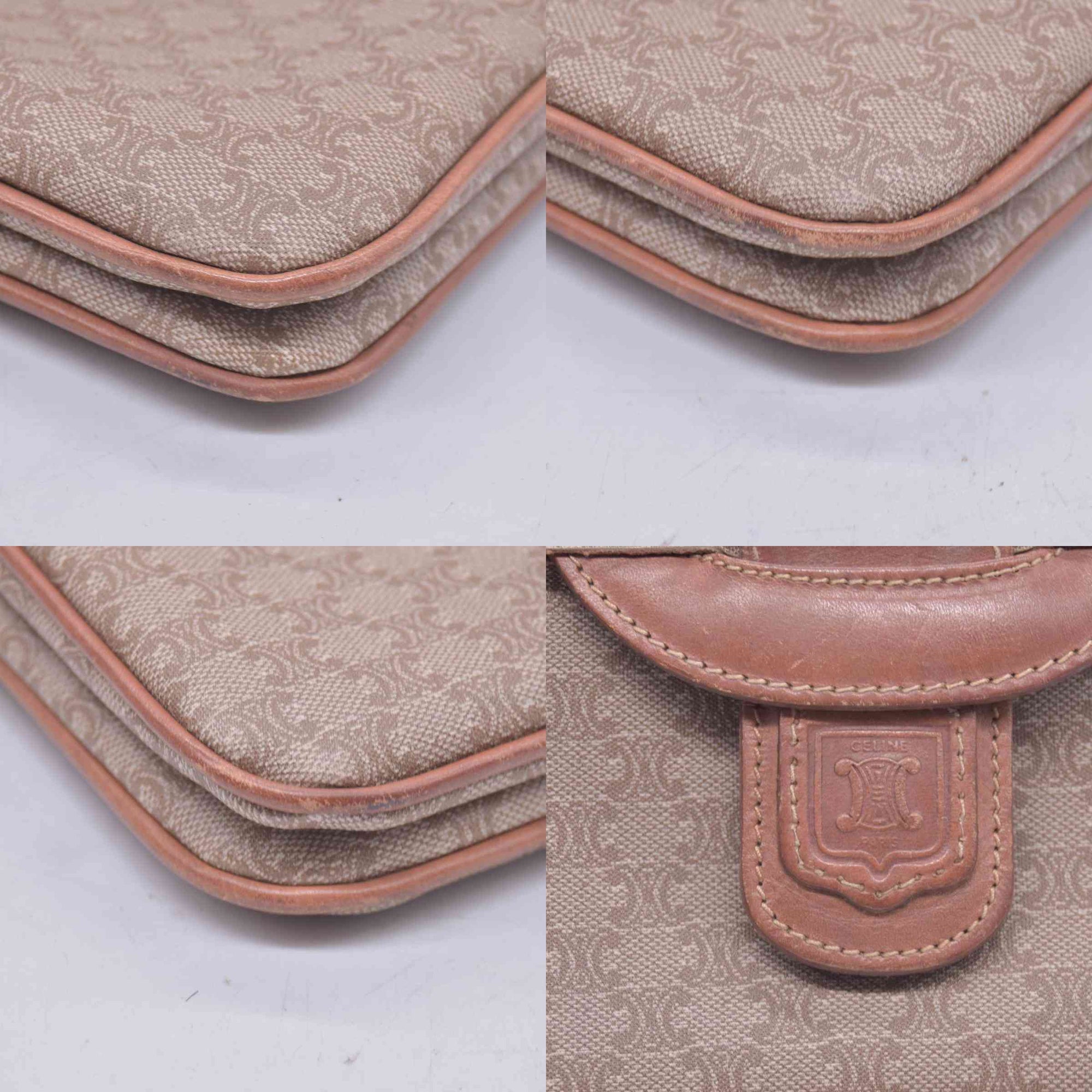 CELINE C Macadam Canvas Flap Shoulder Bag Chain Strap Tan CONSIGNMENT 10021189