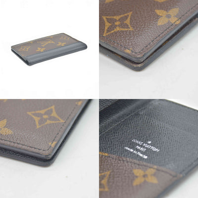 $520 2015 Louis Vuitton Monogram Macassar Organizer de Poche Black × Brown Card Case CT0175