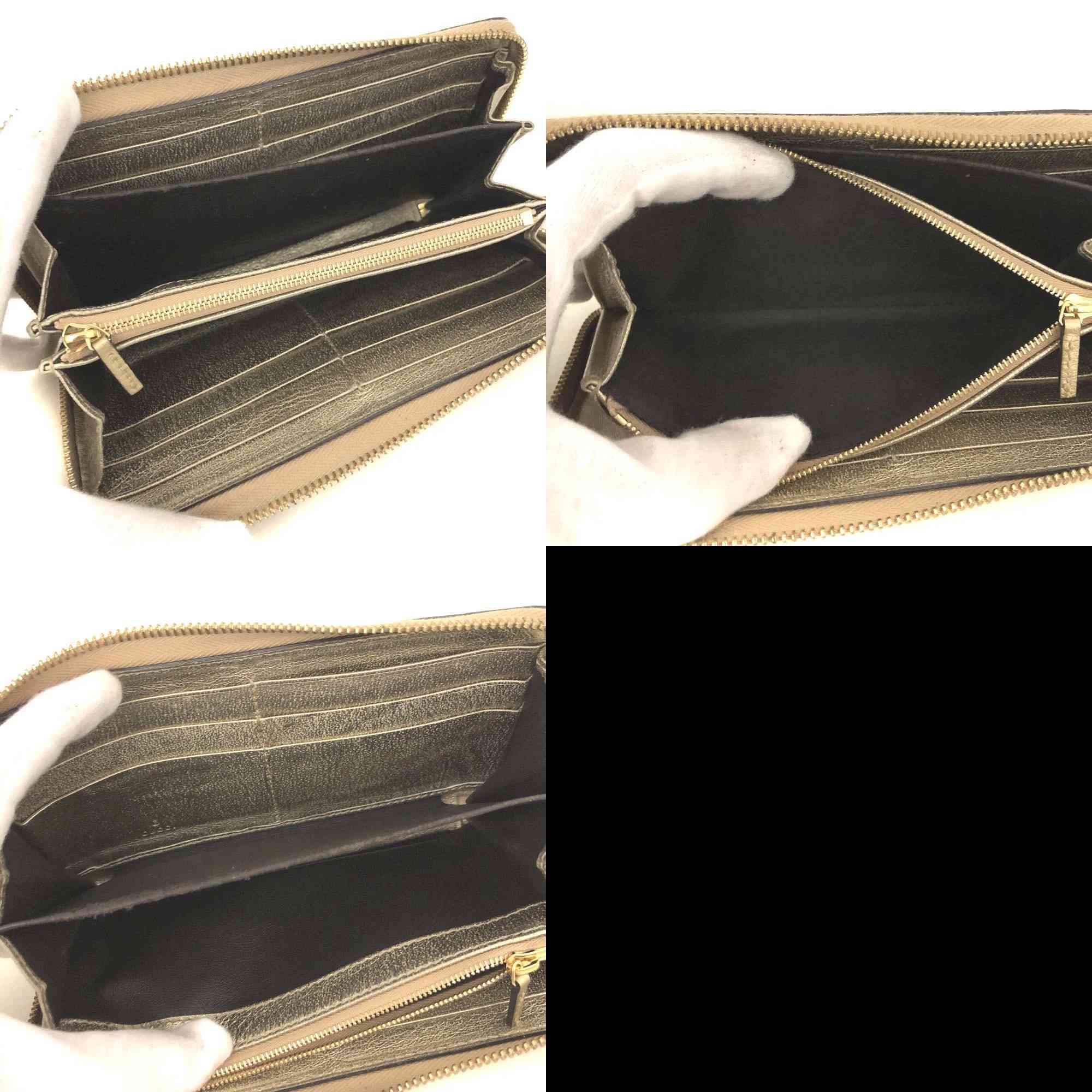 $830 Gucci GG Marmont Snake-Effect Leather Zip Around Wallet Gold