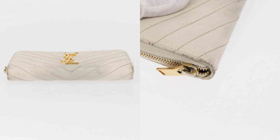 $950 Saint Laurent Grain De Poudre Matelasse Chevron Monogram Zip Around Wallet White