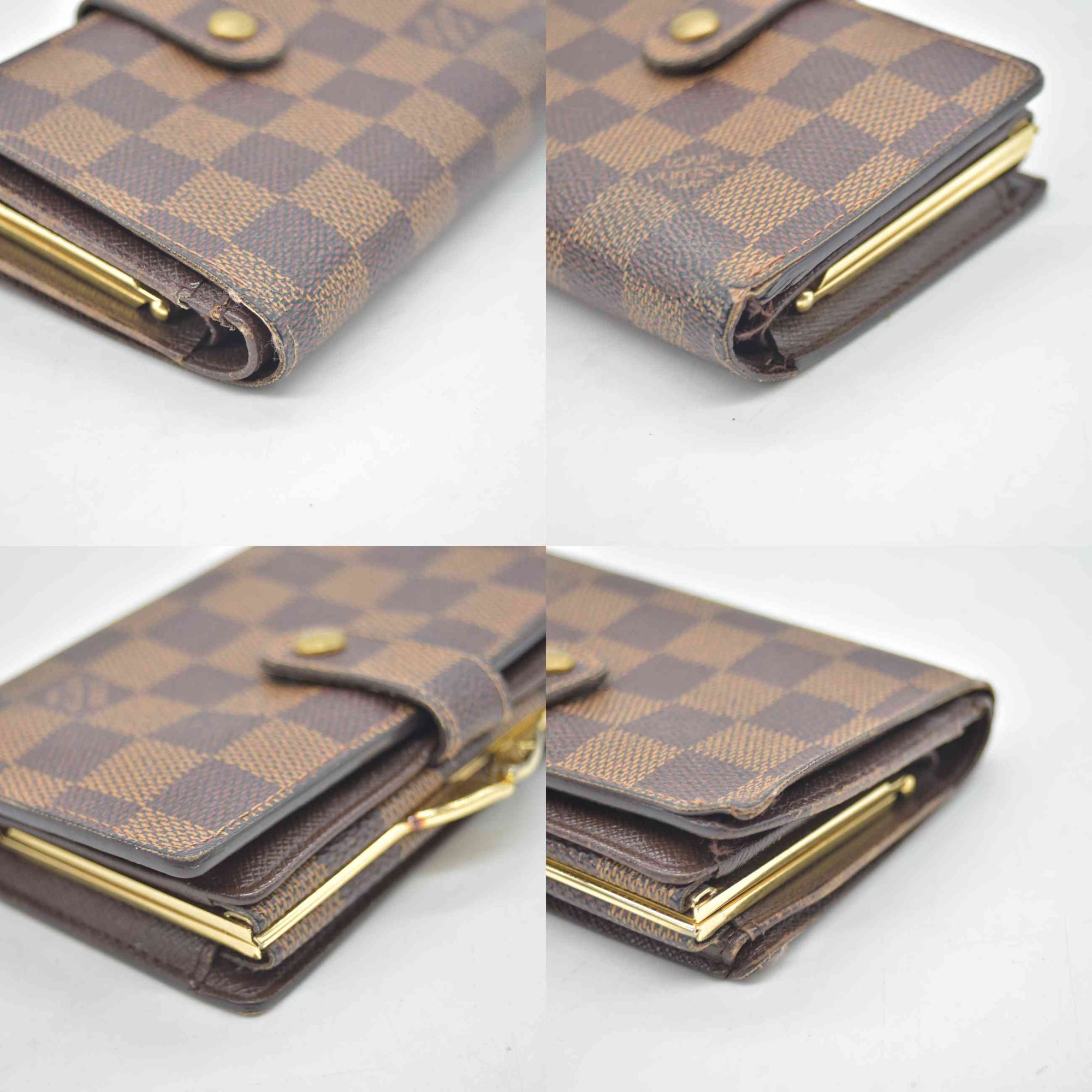 $750 2003 Louis Vuitton Damier Ebene Kisslock French Wallet MI0043